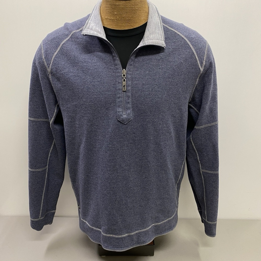 Tommy Bahama Sandbar Slub Men's XL Reversible Blue Gray 1/2‎ Zip Pullover Fleece
